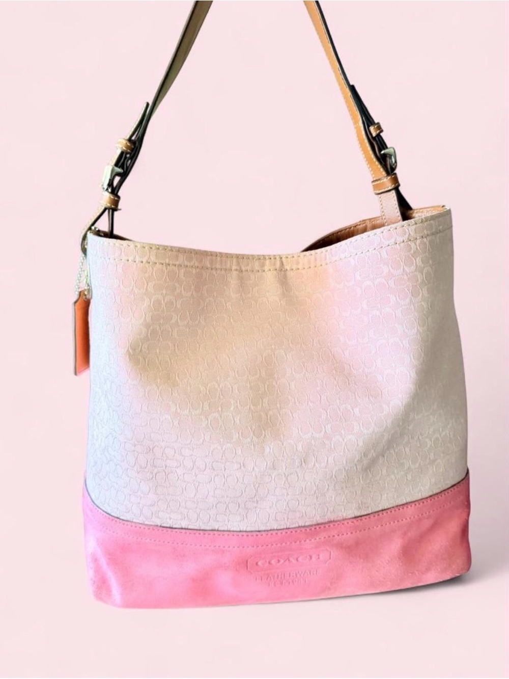 Coach Pink Signature Jacquard Heritage Hobo Bag F11666 Y2K VIRAL